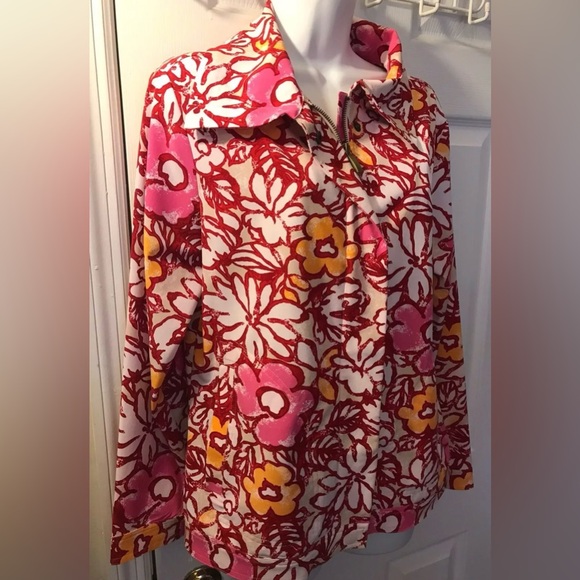 Chico’s ZENERGY Neema Jacket Floral Pink Orange Red White Light Golf Colorful - Picture 2 of 11